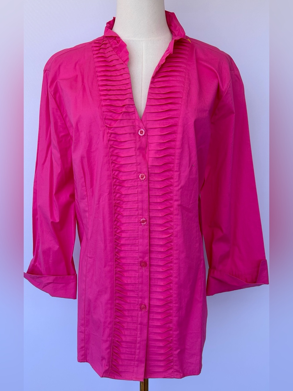 Katherine New York Women’s Fuchsia Blouse Tuxedo Style Front Size XL